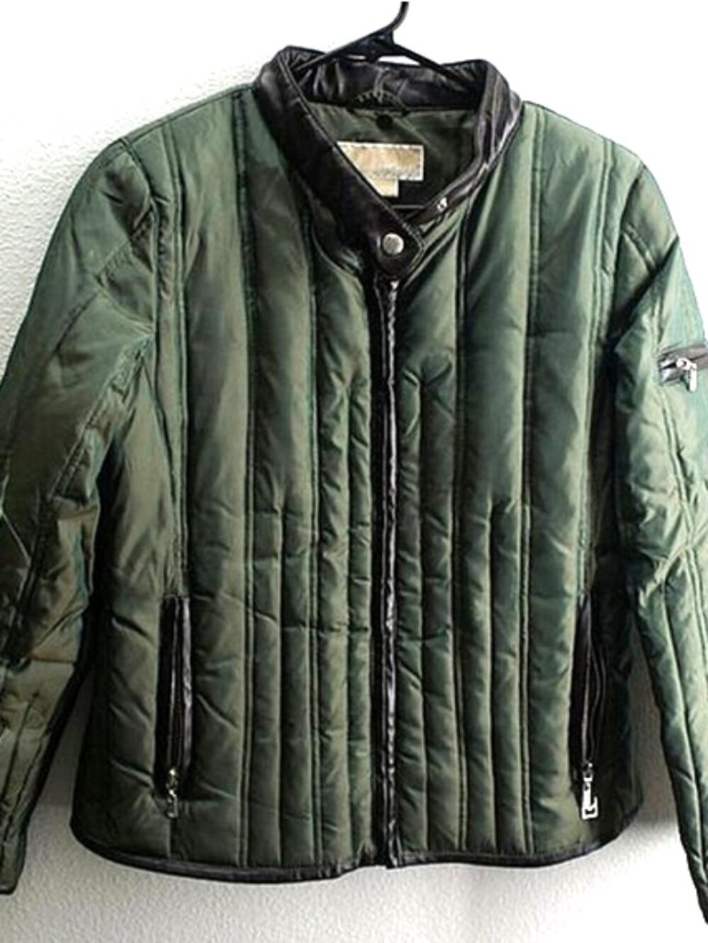 Michael Kors Iridescent Green Down Fill Moto Zip Jacket size PM